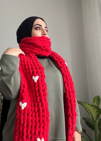 Renkli Kırmızı Örgü Kadın Atkı - Görsel 2