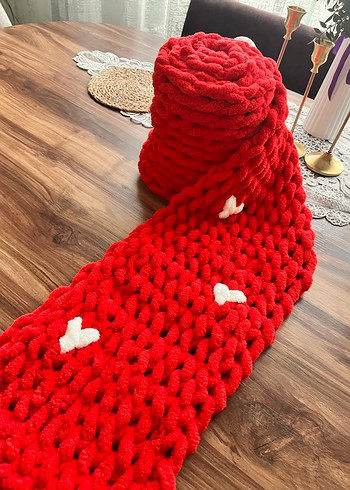 Renkli Kırmızı Örgü Kadın Atkı - Görsel 3