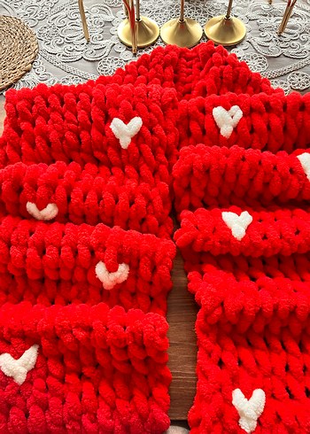 Renkli Kırmızı Örgü Kadın Atkı - Görsel 4