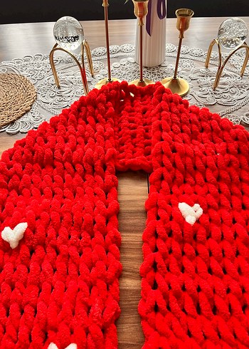 Renkli Kırmızı Örgü Kadın Atkı - Görsel 5