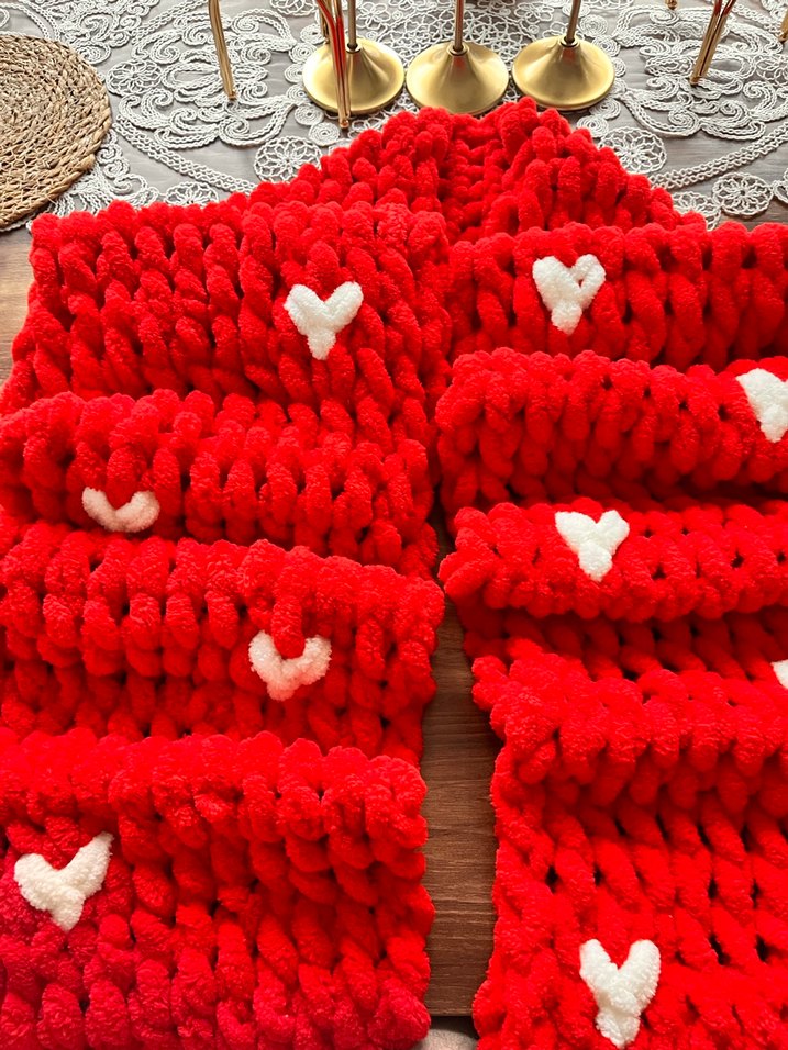 Renkli Kırmızı Örgü Kadın Atkı - Görsel 4