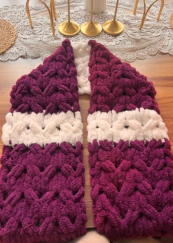 Mor Beyaz Örgü Bohem Kadın Şal - Görsel 5