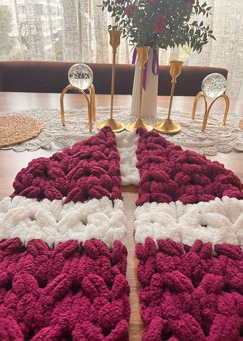 Mor Beyaz Örgü Bohem Kadın Şal - Görsel 4