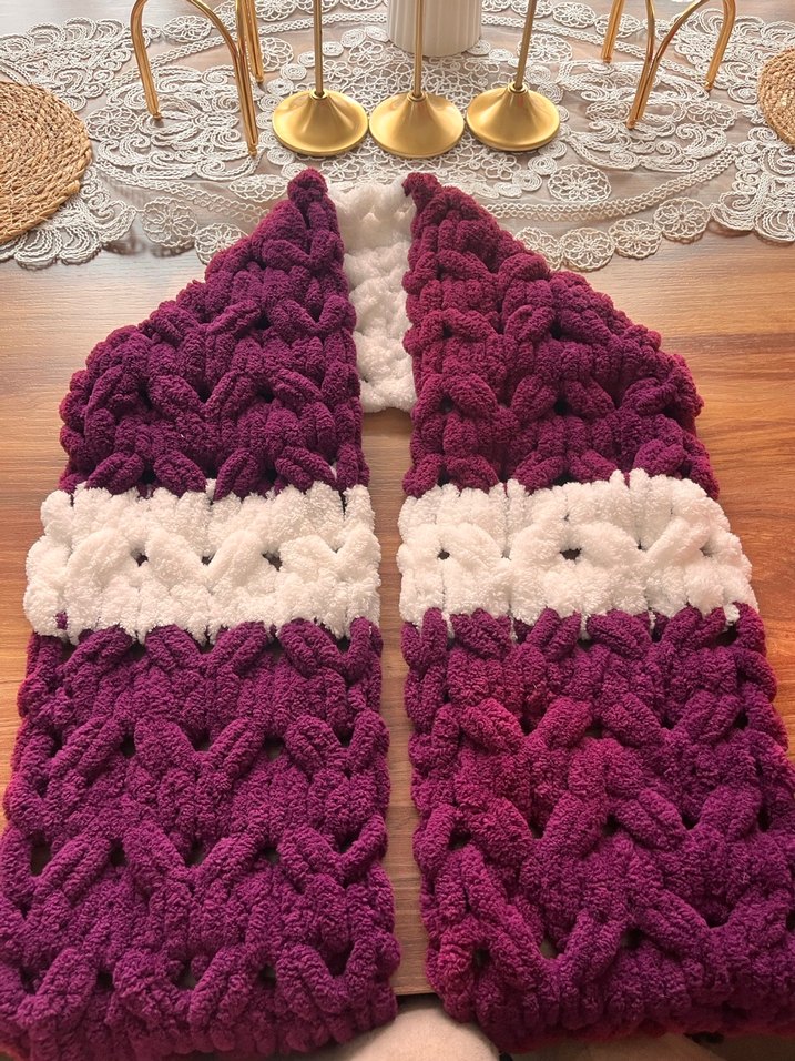 Mor Beyaz Örgü Bohem Kadın Şal - Görsel 5