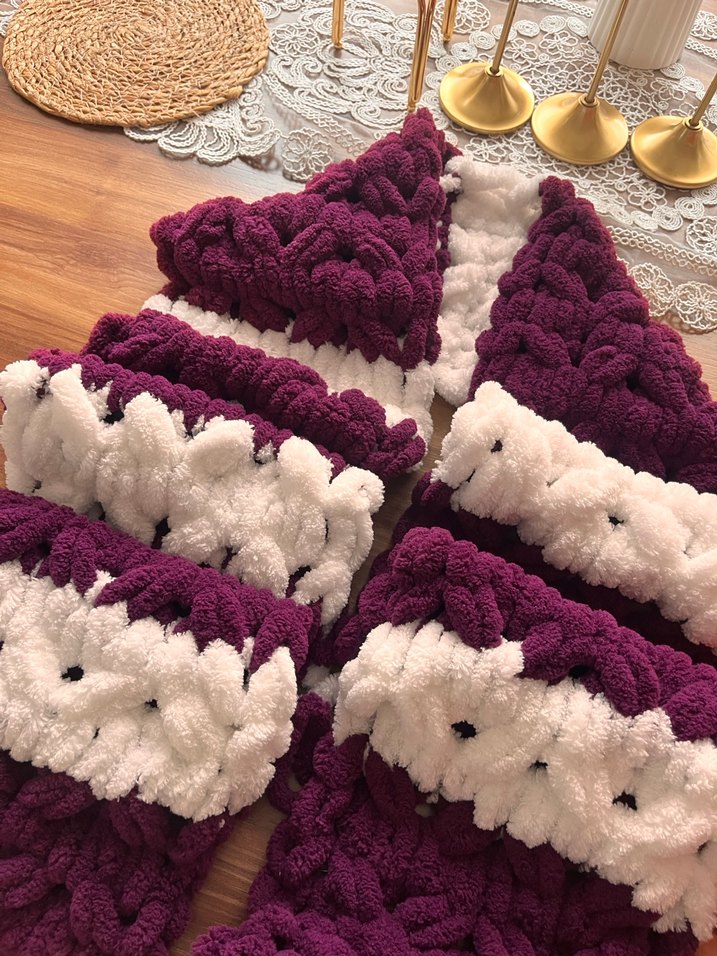 Mor Beyaz Örgü Bohem Kadın Şal - Görsel 3