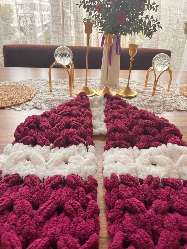 Mor Beyaz Örgü Bohem Kadın Şal - Görsel 4