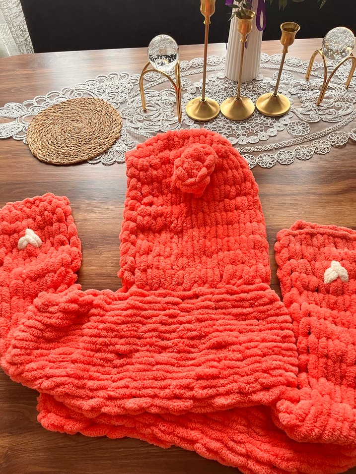 Pembe Örgü çoçuk şal - Görsel 4