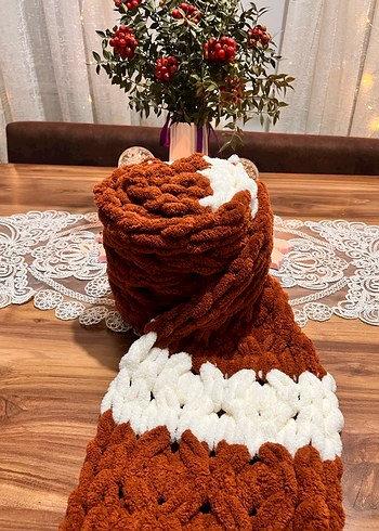 Bohem Tarz Kahverengi Örgü Şal - Görsel 4