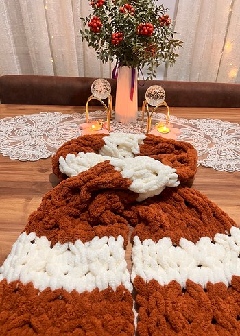 Bohem Tarz Kahverengi Örgü Şal - Görsel 2