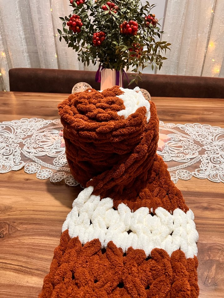 Bohem Tarz Kahverengi Örgü Şal - Görsel 4