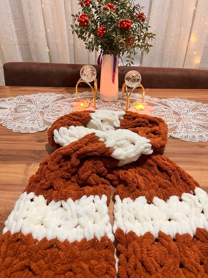 Bohem Tarz Kahverengi Örgü Şal - Görsel 2