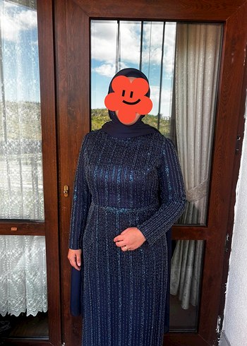 Setre Lacivert İsiltili Tesettur Elbise