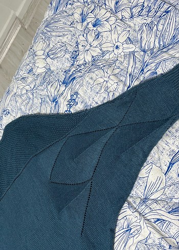 Kadın Mavi Bohem Örgü Şal - Görsel 4