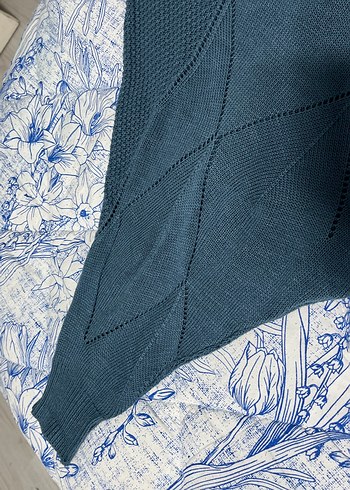 Kadın Mavi Bohem Örgü Şal - Görsel 2