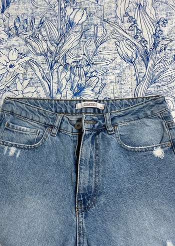 Lacivert Yırtık ve Bağcıklı Rahat Kesim Kadın Kot Pantolon - Görsel 3