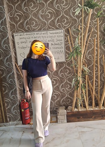 Camel Renkli Kadın Puff Detaylı İspanyol Paça Pantolon - Görsel 2