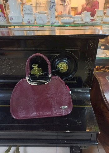 Mor Yılan Desenli Vintage suni Deri Kadın Çanta - Görsel 4