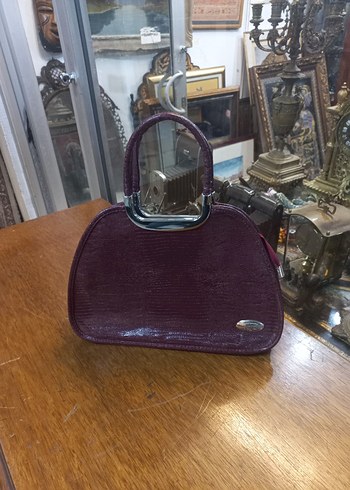 Mor Yılan Desenli Vintage suni Deri Kadın Çanta - Görsel 2