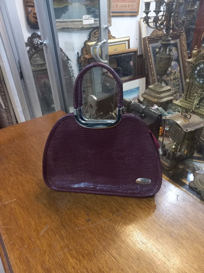 Mor Yılan Desenli Vintage suni Deri Kadın Çanta - Görsel 2