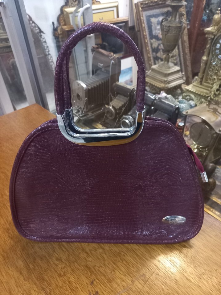 Mor Yılan Desenli Vintage suni Deri Kadın Çanta - Görsel 3