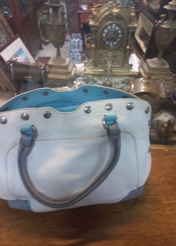 Tokalı Beyaz Gri   Deri Kadın Çanta - Görsel 7