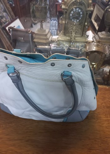 Tokalı Beyaz Gri   Deri Kadın Çanta - Görsel 5