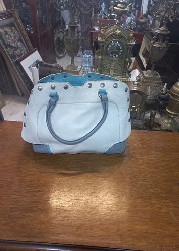 Tokalı Beyaz Gri   Deri Kadın Çanta - Görsel 8