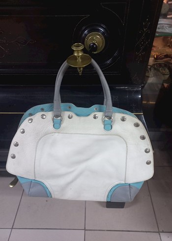 Tokalı Beyaz Gri   Deri Kadın Çanta - Görsel 2