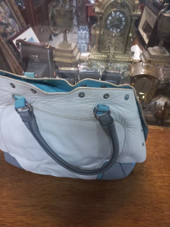 Tokalı Beyaz Gri   Deri Kadın Çanta - Görsel 5