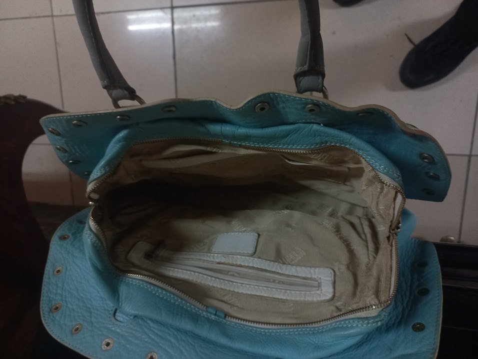 Tokalı Beyaz Gri   Deri Kadın Çanta - Görsel 4