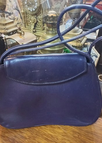 Koyu Mavi Vintage suni Deri Kadın Çanta - Görsel 3