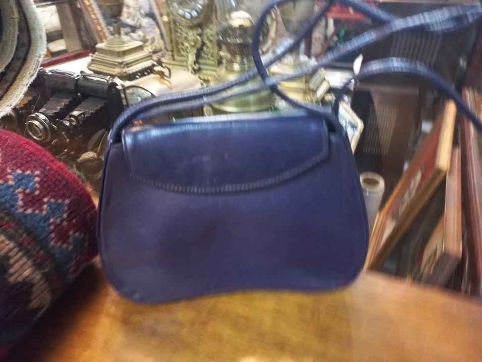 Koyu Mavi Vintage suni Deri Kadın Çanta - Görsel 2