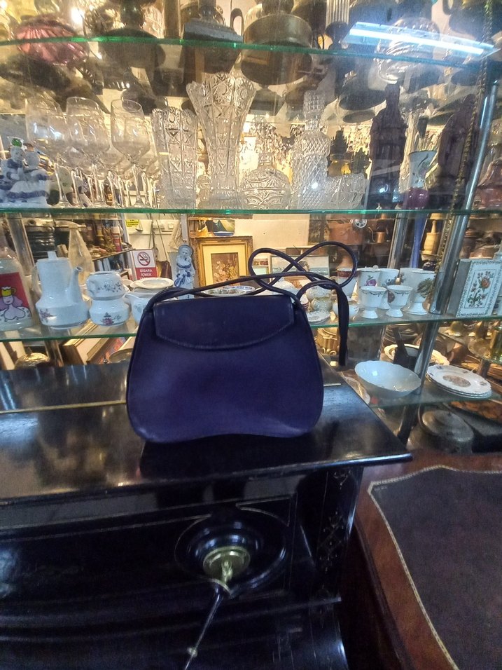 Koyu Mavi Vintage suni Deri Kadın Çanta - Görsel 5