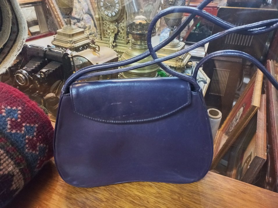 Koyu Mavi Vintage suni Deri Kadın Çanta - Görsel 3