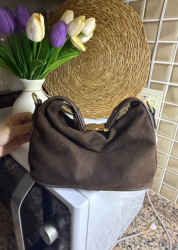 Kahverengi Süet Tokalı Kadın Çanta - Görsel 3