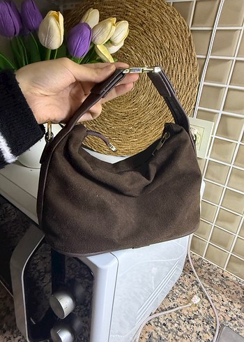 Kahverengi Süet Tokalı Kadın Çanta - Görsel 2