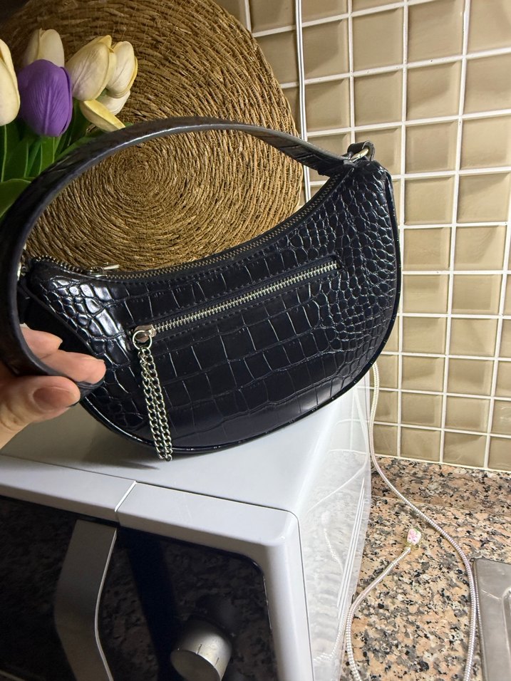 Siyah Zebra Desenli Deri Kadın Çanta - Görsel 4