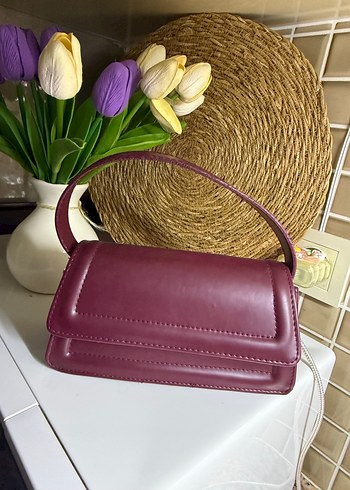 Bordo Minimalist Deri Kadın Çanta - Görsel 2