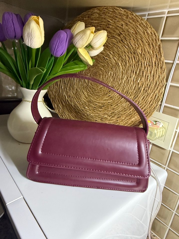 Bordo Minimalist Deri Kadın Çanta - Görsel 2