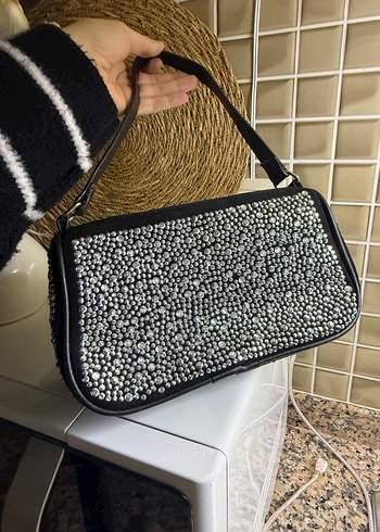 Parlak Siyah Payetli Örgü Kadın Çanta - Görsel 2