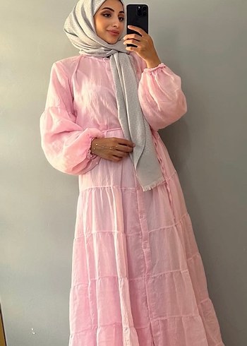 Uzun Keten Haki Bohem Elbise - Görsel 2