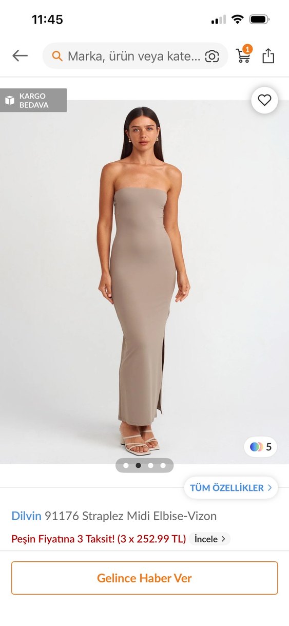 Bej Straplez Midi yırtmaçlı dilvin elbise - Görsel 2