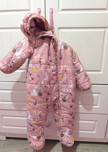 Kız Bebek Pembe Desenli Kürklü Tulumu - Görsel 2