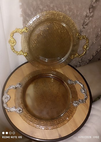 İşlemeli Altın Renkli Parlak Tepsi - Görsel 2