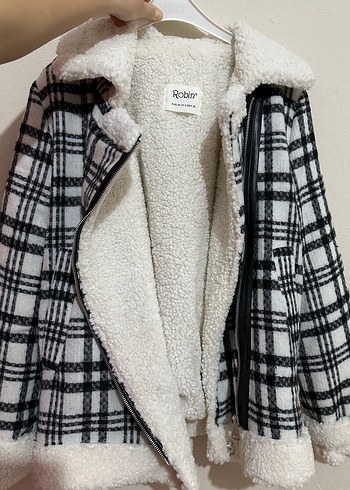 Ekose Desenli Kürklü Kadın Ceket - Görsel 2