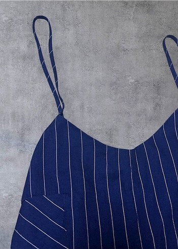 Kadın Lacivert İnce Askılı Şort Tulum - Görsel 2