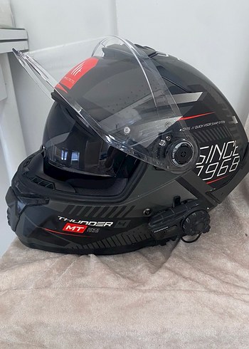 MTHELMETS Şeffaf Vizörlü Siyah Motosiklet Kaskı - Görsel 2