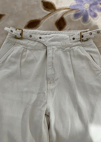 Kadın Beyaz Bağlamalı Pamuklu Rahat Kot - Görsel 2