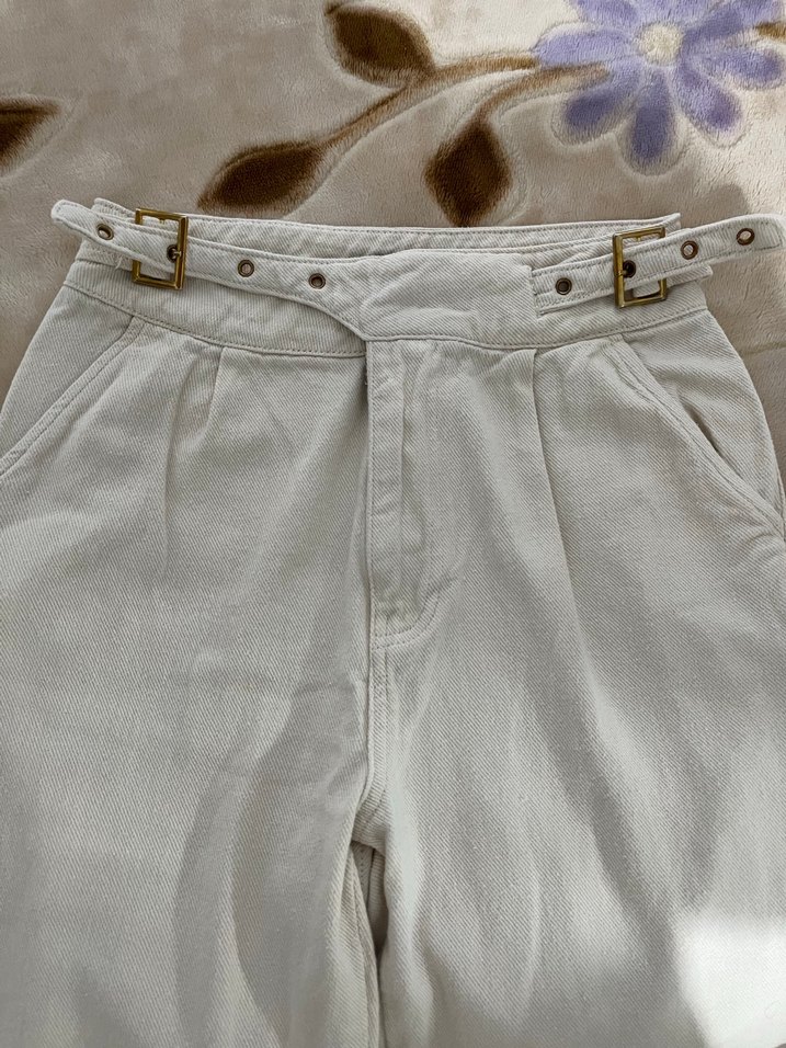 Kadın Beyaz Bağlamalı Pamuklu Rahat Kot - Görsel 2