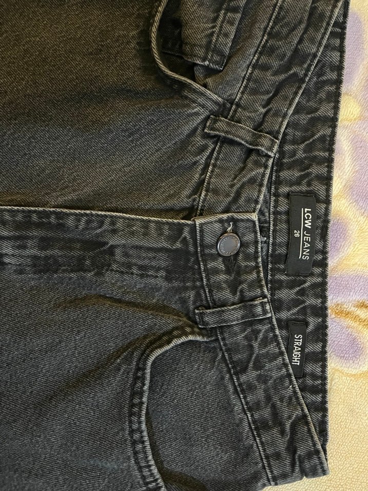 Siyah Bağlama Desenli Salaş Kadın Kot Pantolon - Görsel 2